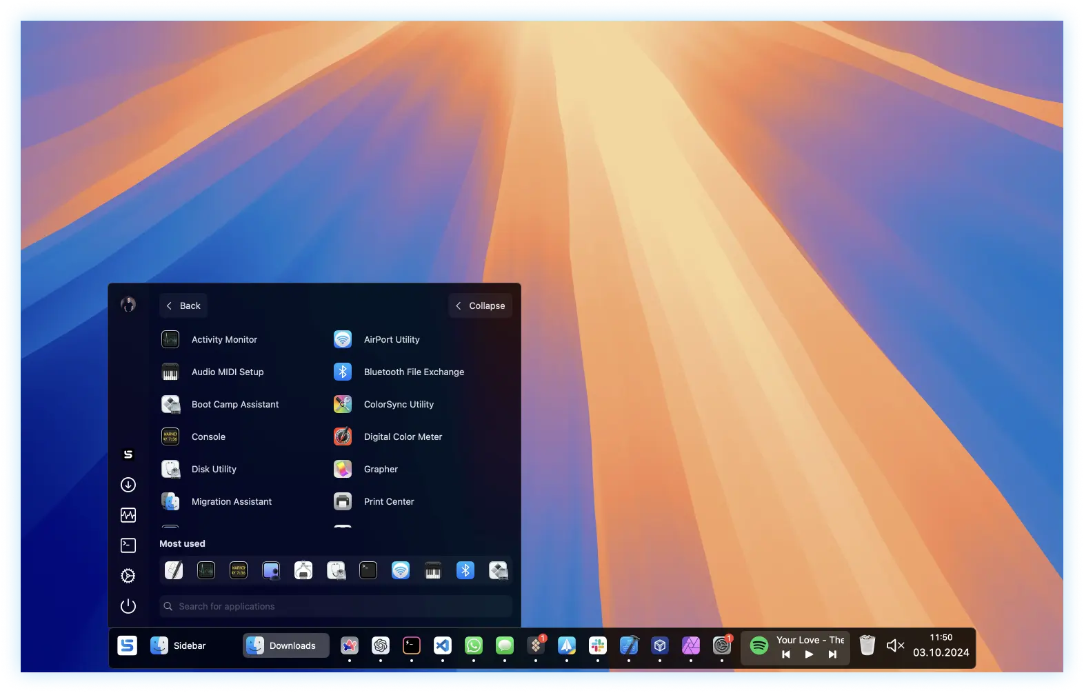 Sidebar with open start menu